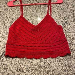 H&M red cropped crochet top